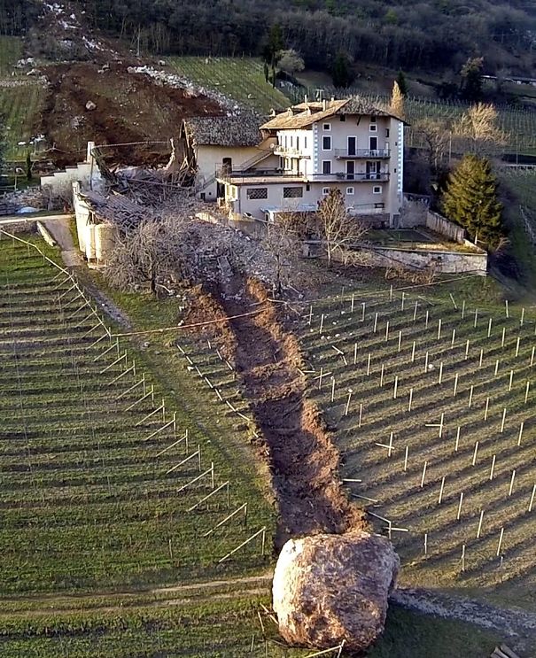 Boulder Nearly Takes Out Italian Farm House