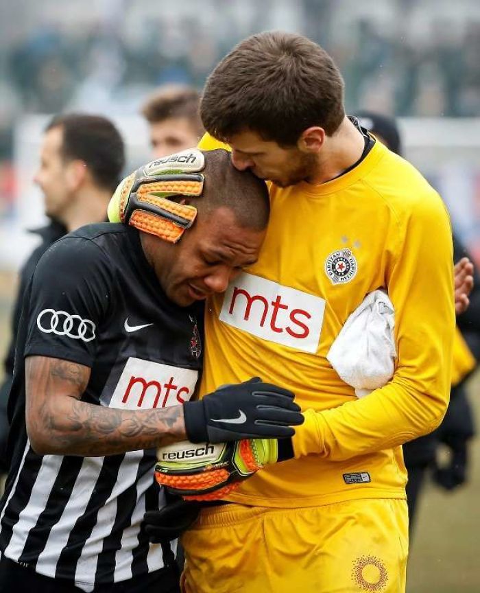 Partizan Belgrade Goalkeeper Comforts His Teammate After He Is Barraged By Racist Chants For 90 Minutes