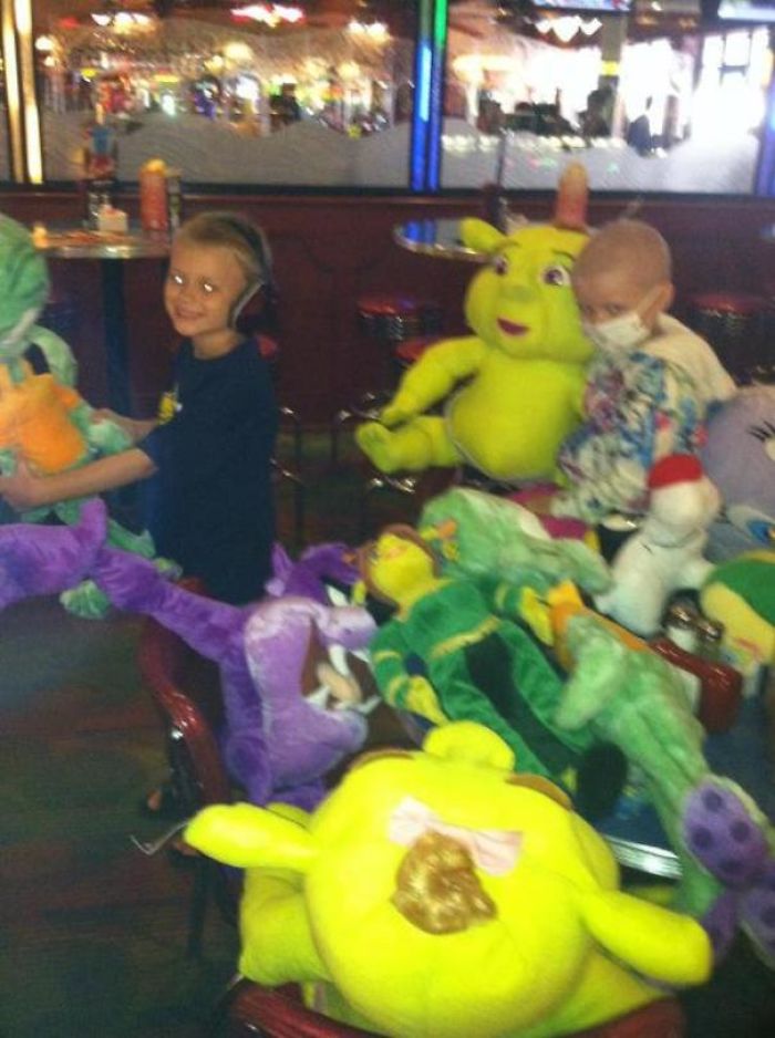 My Cousin Has Leukemia And Went Out To The Local Arcade To Get Her Mind Off Of Things. A Random Teen Won Her All Of These Stuffed Animals