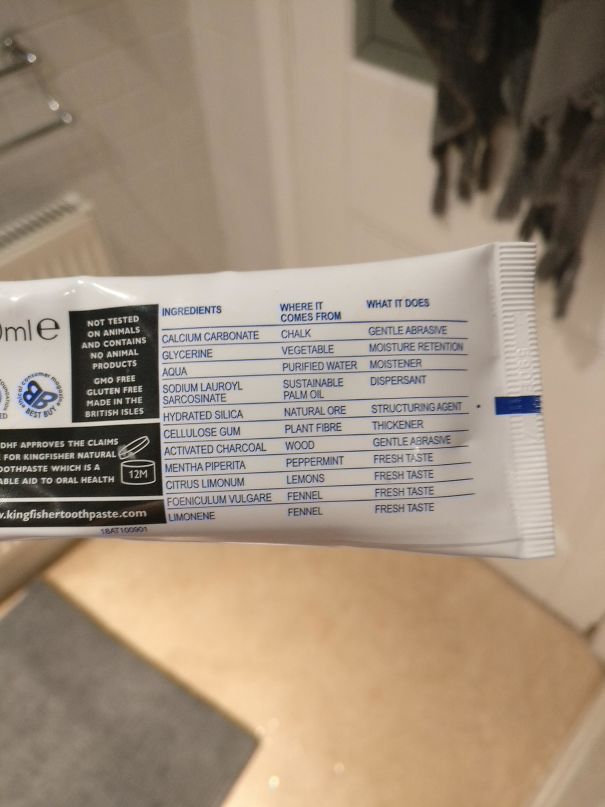 This Toothpaste Describes Both Its Ingredients And Their Purpose