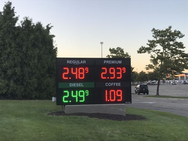 This Gas Station Sign Has The Price Of Coffee