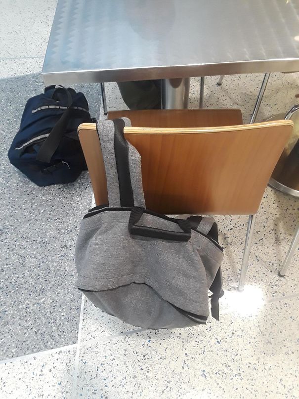 These Chairs Have A Notch Cut In Them To Keep Your Bag From Slipping Off