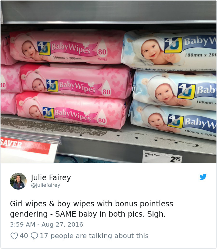Girl Wipes And Boy Wipes With Bonus Pointless Gendering - Same Baby In Both Pics