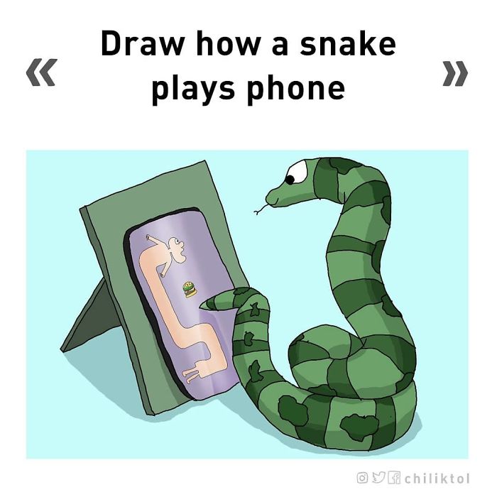 Dibuja a una serpiente jugando con el móvil