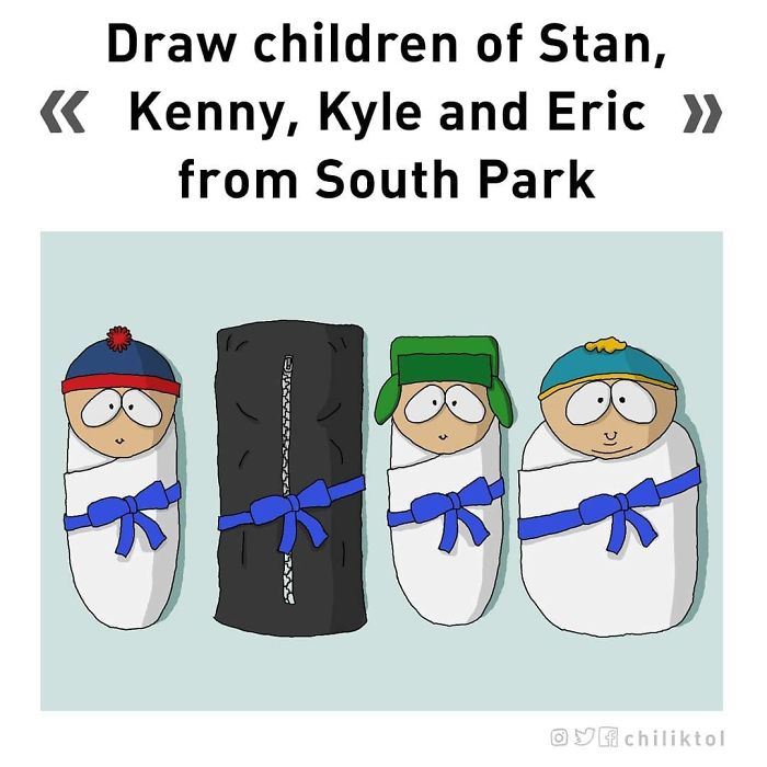 Dibuja a los hijos de Stan, Kenny, Kyle y Eric de South Park