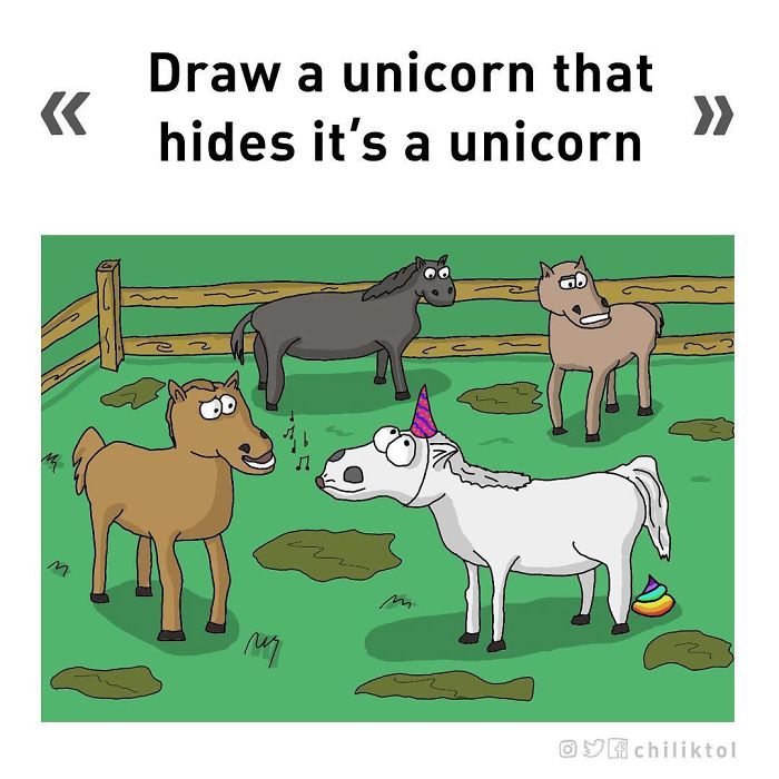 Dibuja un unicornio que oculte que lo es