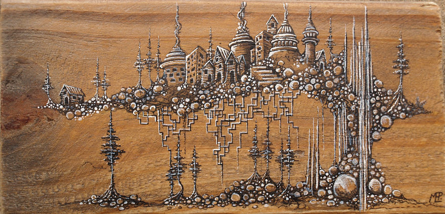 Fantasy Illustrations On Wood