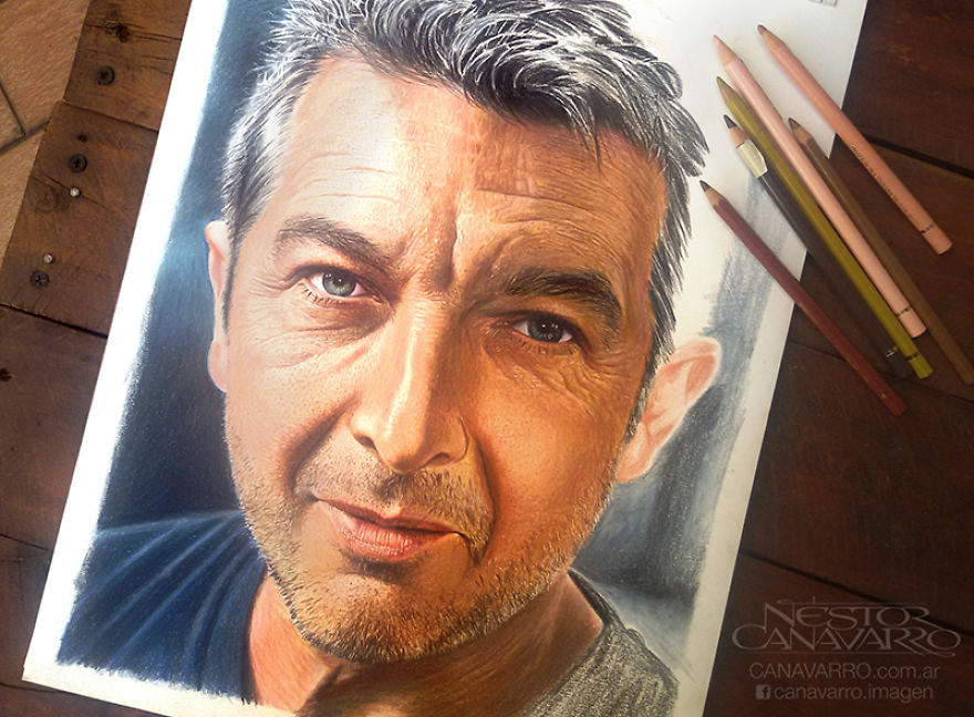 I Draw A Detailed Portrait Of Ricardo Darín Only With Colored Pencils