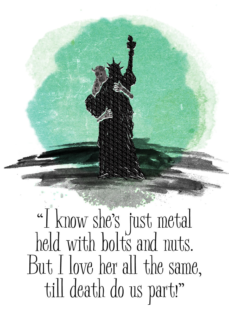 I Drew A Cute Love Story Between A Giant And The Statue Of Liberty, For Valentine's Day