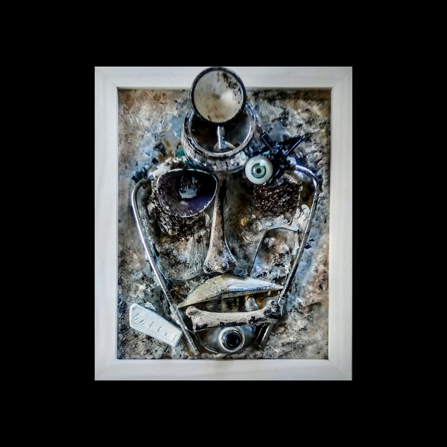I Recycle Bones, Stones And Many Materials To Create My "Sculpaintings"