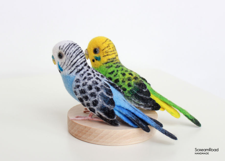 I Made Cute Felted Pair Of Budgies