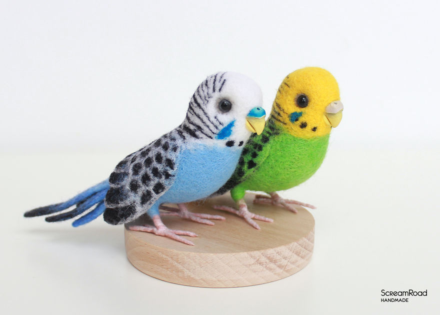 I Made Cute Felted Pair Of Budgies
