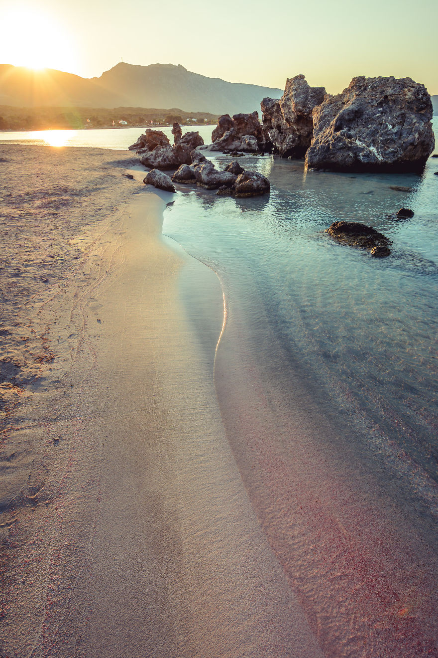 Pinkish Sand Of Elafonisi Beach, Crete