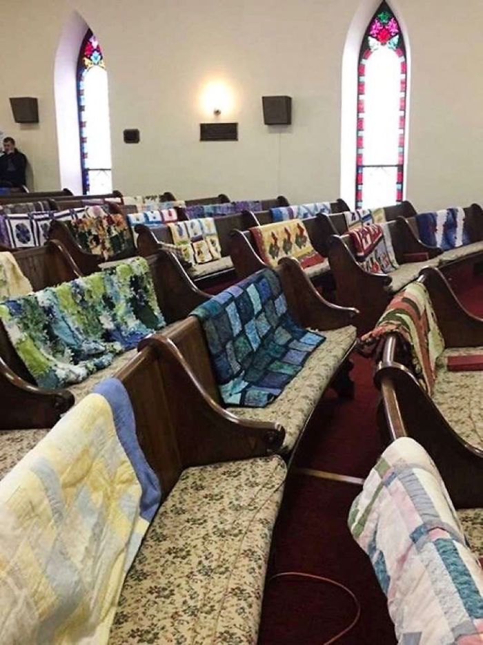My Grandmother's Handmade Quilts Draped Over The Pews At Her Funeral. She Made Over 100 For Every Special Occasion. Before She Passed, She Made Four More, One For Each Of Her Unmarried Grandchildren To Be Given To Us On Our Wedding Days