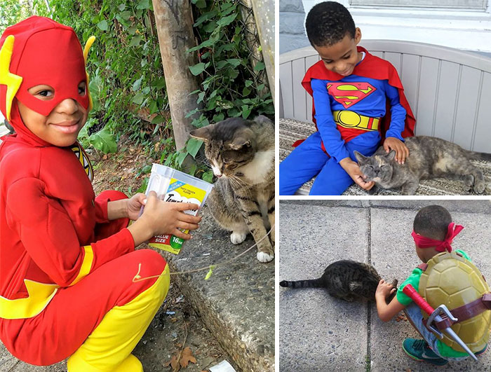 5-Year-Old Shon Dresses Up To Help Street Cats Because "It Makes Him Feel Like A Superhero For Animals"