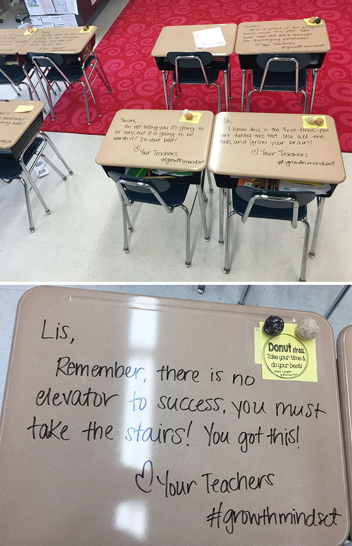 Teacher Surprised Her Students With Personalised Motivating Messages On Their Desks Before An Exam
