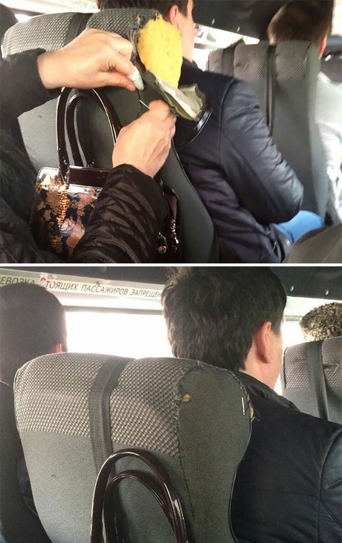 Mientras viajaba en el autobús, esta mujer arregló uno de los asientos