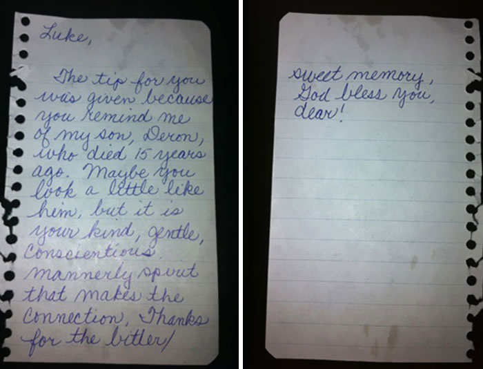 This Note Was Handed To A Waiter Along With A $20 Bill By An Elderly Lady In A Restaurant