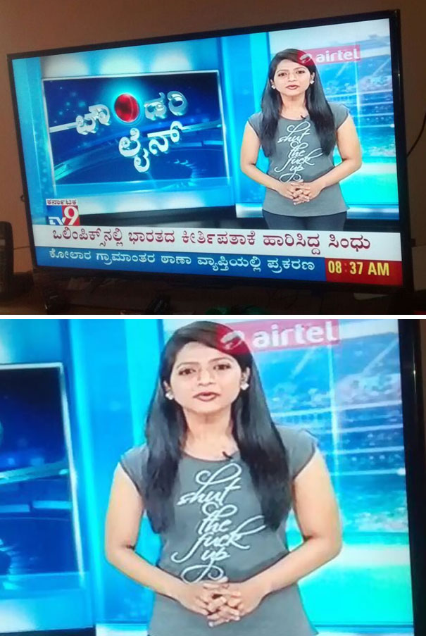 Bangalore Local News TV Anchor Forgets To Check Her T Shirt Before Going On Show