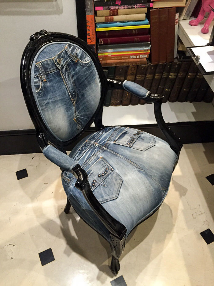 This Chair Is Upholstered In Old Jeans