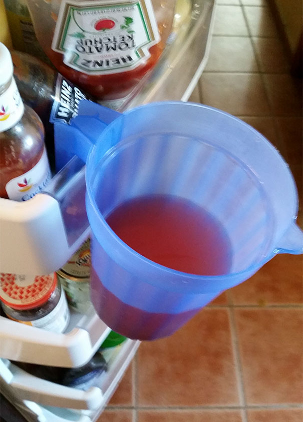 When I Opened My Fridge, This Pitcher Fell And Was Caught By The Door