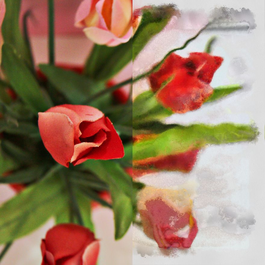I Shot Some Flowers And Then Painted Half Of The Photo To Show The Difference Between Photography And Painting