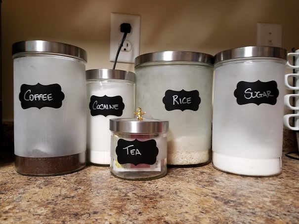 "Fixed" The Kitchen Canister Labels Last Week. Wife Hasn't Noticed, Yet