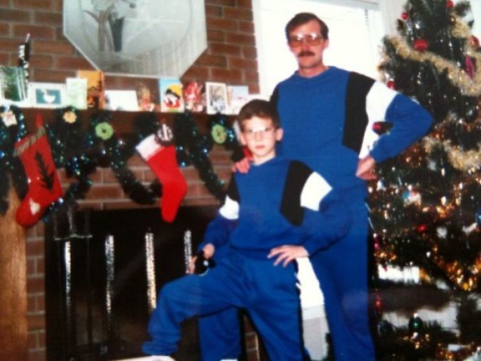 Nothing Says Cool Like Matching Sweat Suits And A Stuffed Whale On Your Knee