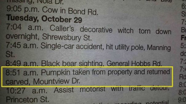 Small Town Police Log