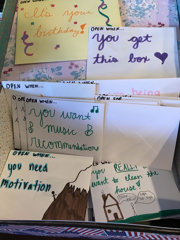 For My 45th Birthday, My 13-Year-Old Daughter Made Me A Box Of 45 Cards To Open For 45 Different Reasons. They Contain Funny Memes And Inspiring Notes. She Said It Took Her Two Months To Make For Me. My Heart Is Full!