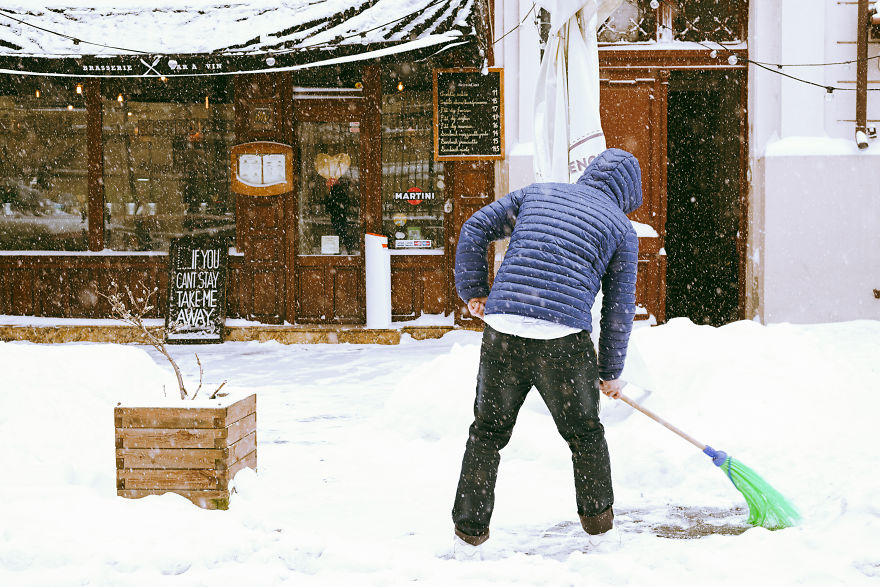 Since This Type Of Weather Is Fairly Unusual For Bucharest, Many People Do Not Have Shovels, Therefore They Broom The Snow