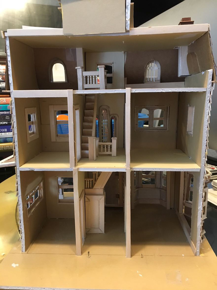 I Made A Dollhouse Out Of Boxes Of Old Tongue Depressors That Were Being Discarded
