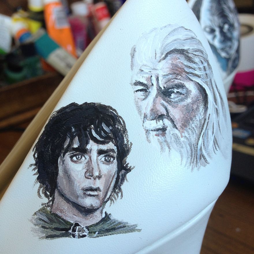 I Painted LOTR Characters On A Pair Of Boring White Heels