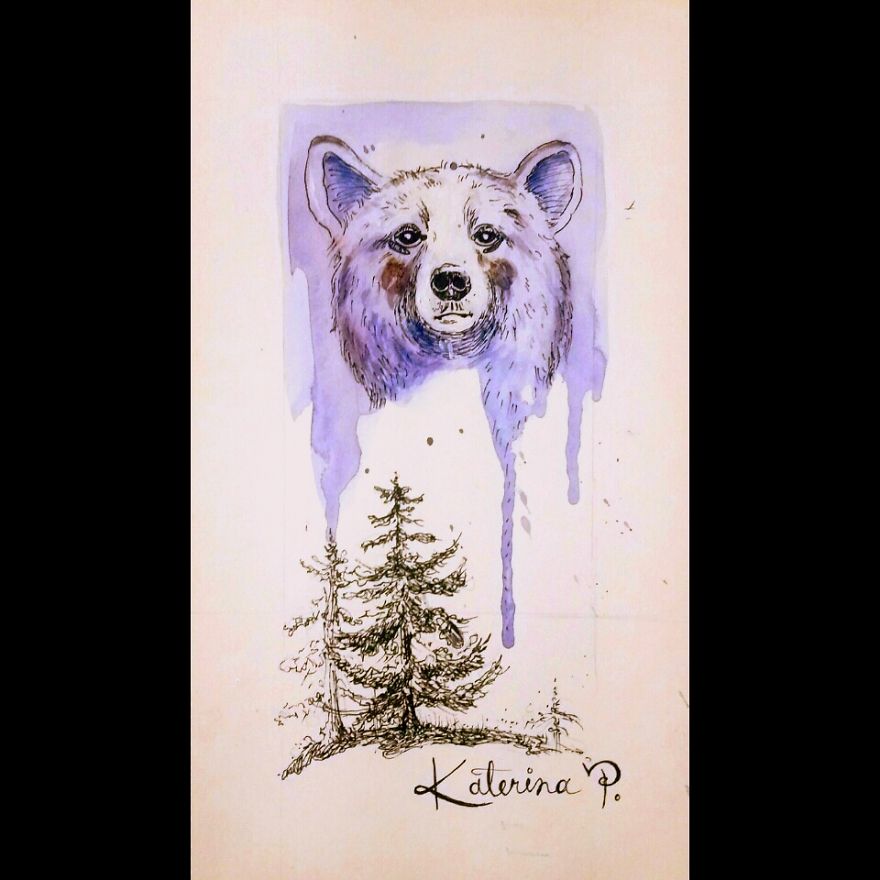 Canadian Artist Creates Adorable Animal Art Using Ink And Watercolor, And It Will Absolutely Melt Your Heart