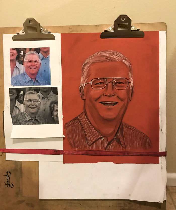 My Grandfather Died This Week. My Wife Asked If She Could Do A Charcoal Drawing For His Funeral On Saturday. I Miss That Smile