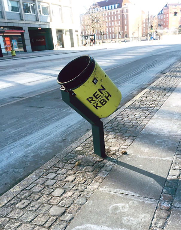 Trash Bins In Copenhagen Are Angled So Cyclists Can Toss Their Trash While Biking