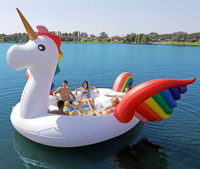 Medium Unicorn Summer Inflatable Swimming Pool Party Birthday Float Uni Floating Kid Lake Bachelorette Favor Beach Bride Parties Pride LGBT