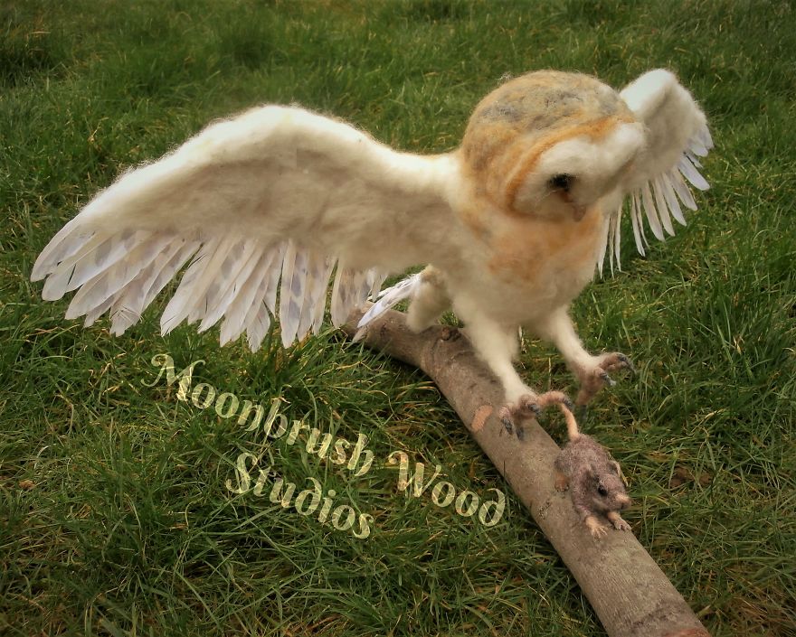 Barn Owl Catching A Mouse Sculpture