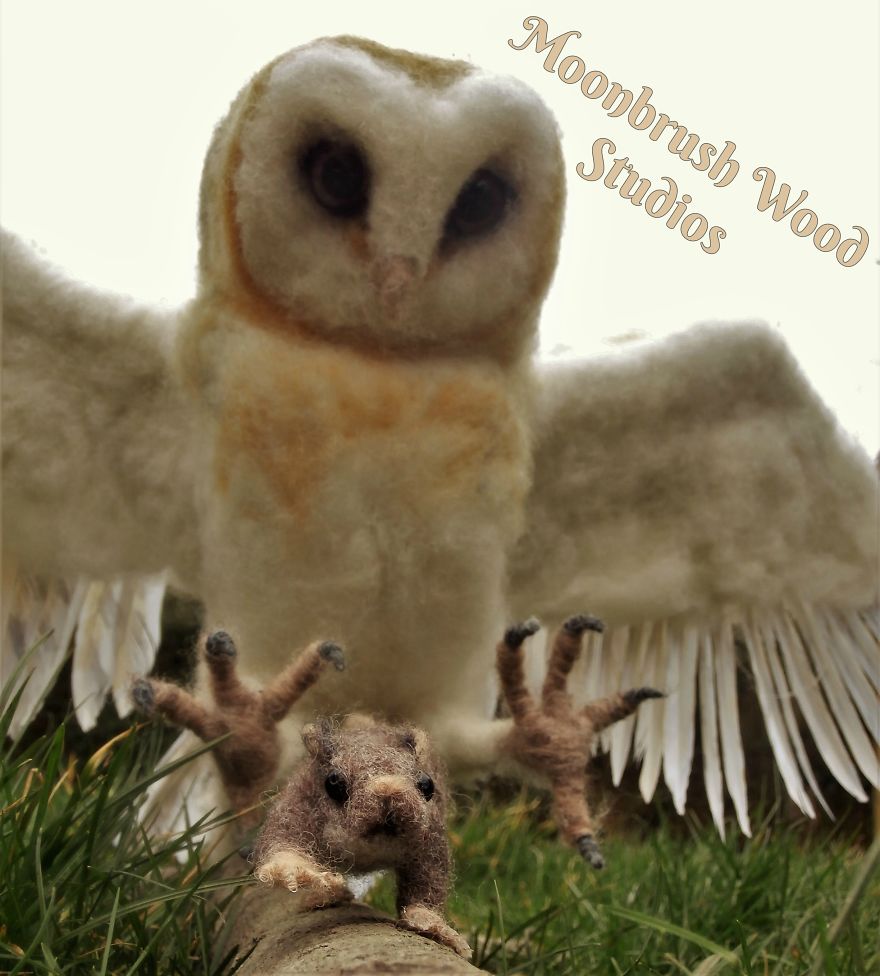 Barn Owl Catching A Mouse Sculpture