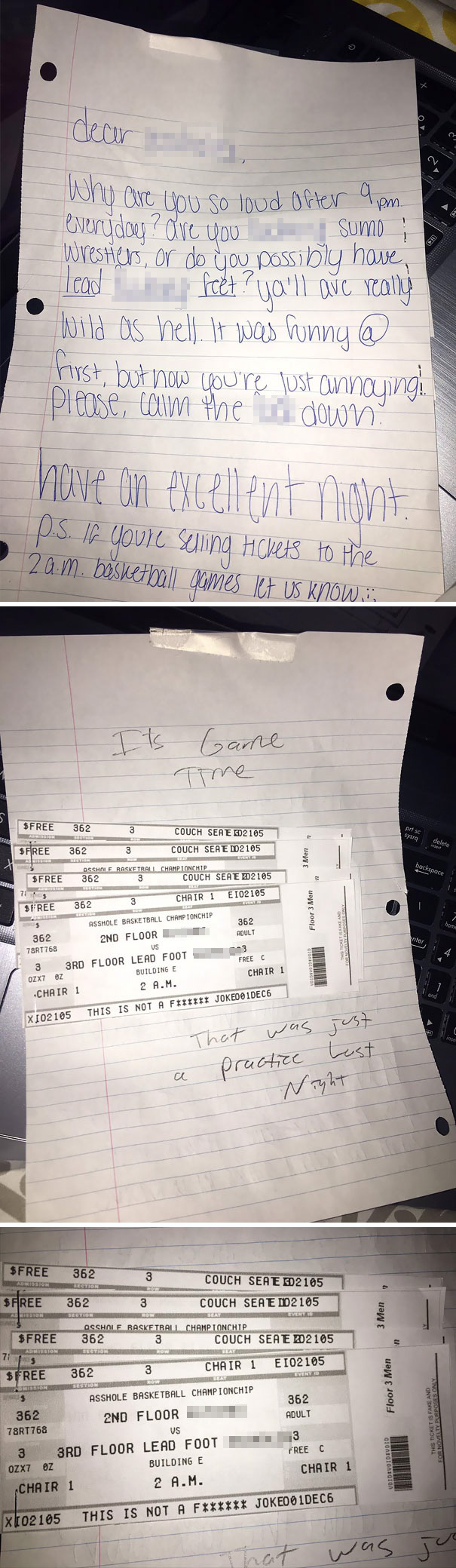 Roommates Write Letter To Noisy Guys That Live Above Them. They Reply