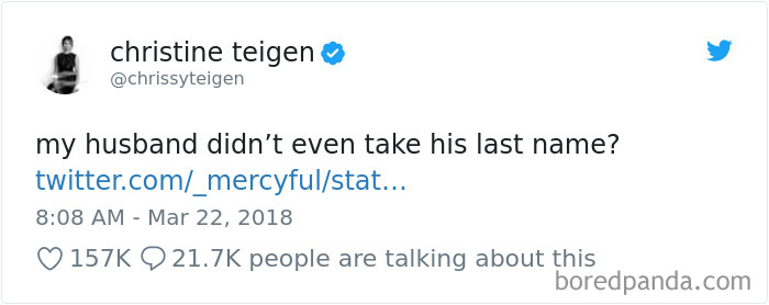 Women Are Posting Reasons Why They Don't Take Their Husband's Name, And Chrissy Teigen Has The Best Response