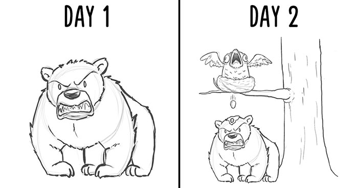 I Challenged Myself To Add One Character A Day To This Bear Drawing For 19 Days Until I Got This Result