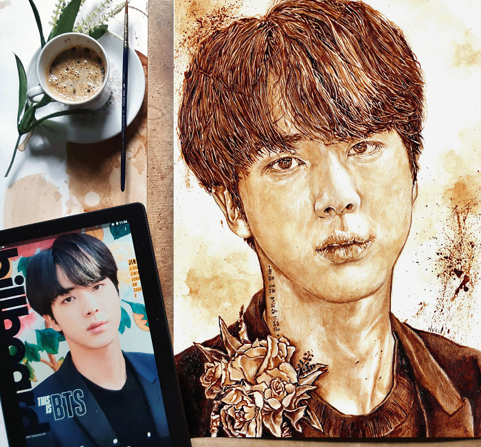 I’m Back At Drawing With Coffee Illustrations Of Bts
