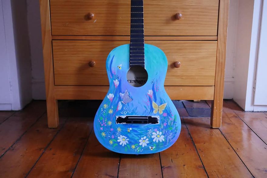 I Was Commissioned To Paint A Guitar To Reflect The Owner's Personality