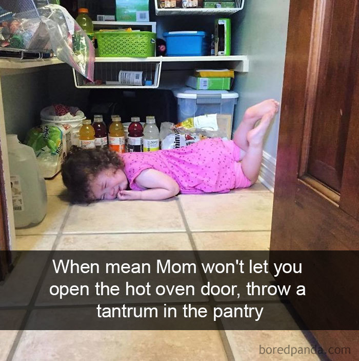 When Mean Mom Won't Let You Open The Hot Oven Door, Throw A Tantrum In The Pantry
