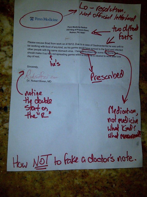 A Friend Of Mine Faked A Doctor's Note At Our Job. This Is My Boss's Response