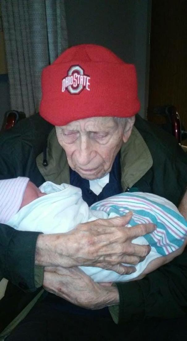 My 100-Year-Old Grandpa With My 1-Day-Old Cousin