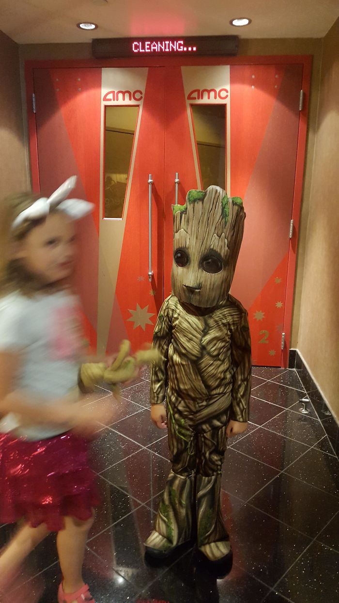 Mi hijo quiso ir a ver la nueva película de Guardianes de la Galaxia disfrazado de Groot