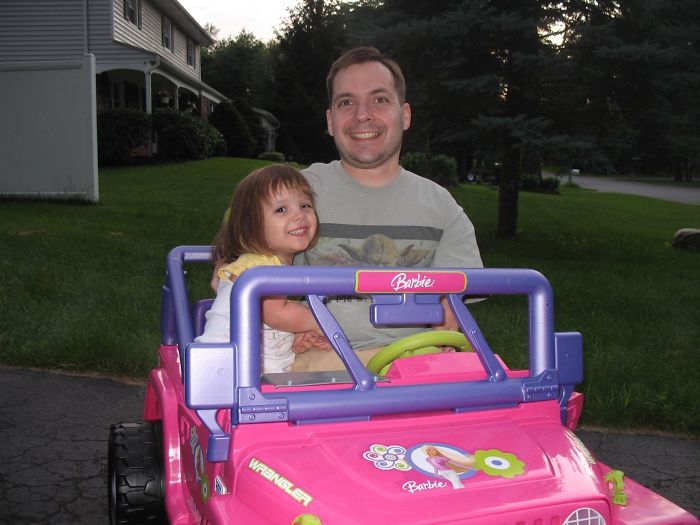 One Benefit Of Being A Little Person Is That You Can Drive Your Daughter Around In Her Barbie Jeep When She's Had Too Much To Drink