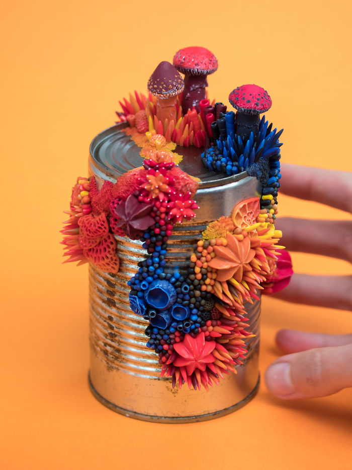Artist Makes Unexpectedly Colorful Life Forms Grow Out Of Trash